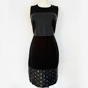 LAUNDRY BY SHELLI SEGAL FAUX LEATHER PATCHWORK DRESS